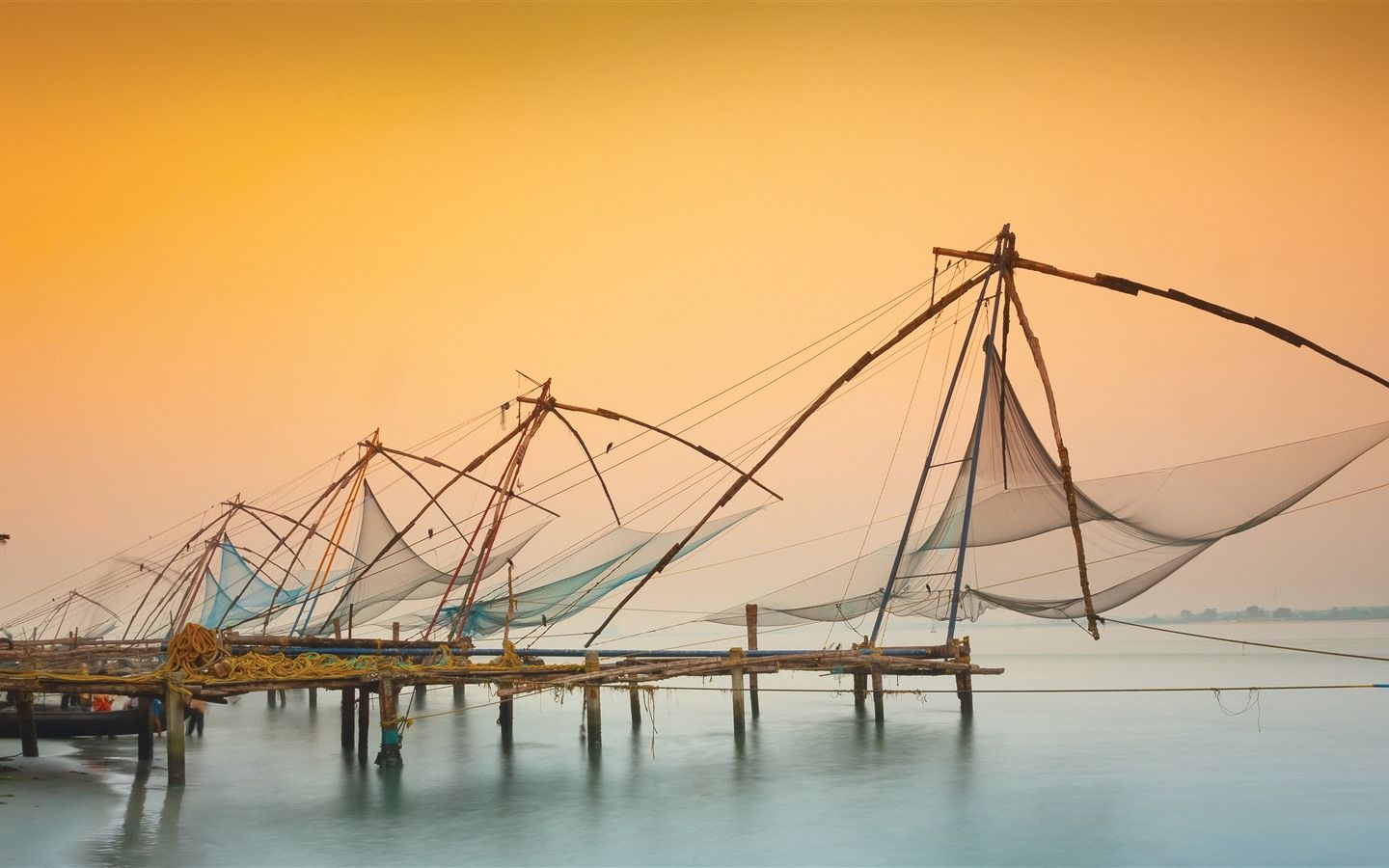 1440x900 Traditional Chinese Fishing Nets Kochi India Sunrise Bing 4K