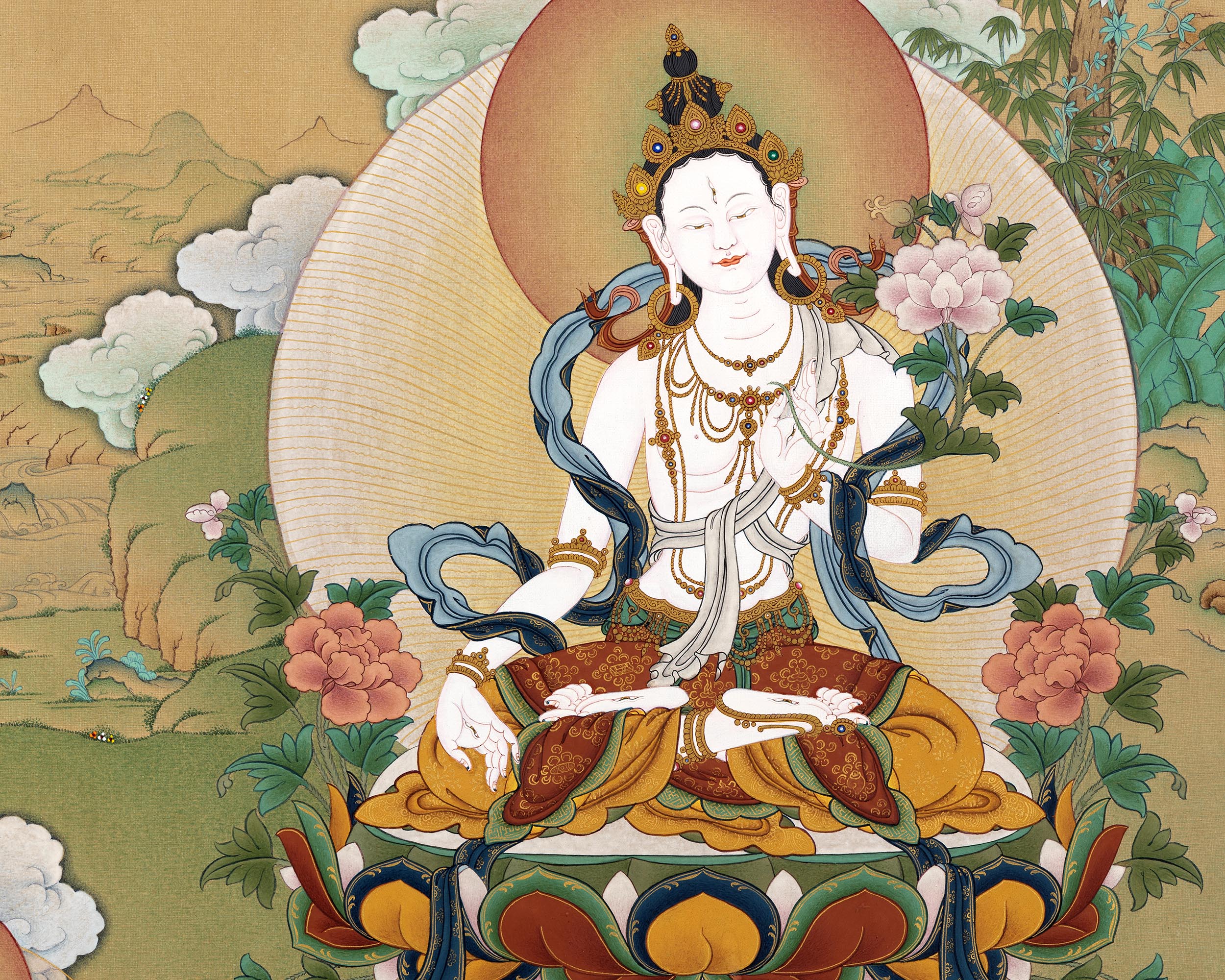 2500x2000 White Tara with Namgyalma, Amitayus Buddha