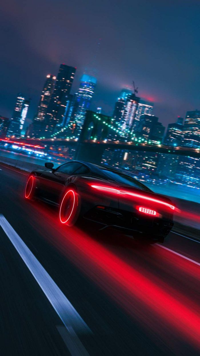 700x1244 Neon City Fast Car iPhone Wallpaper