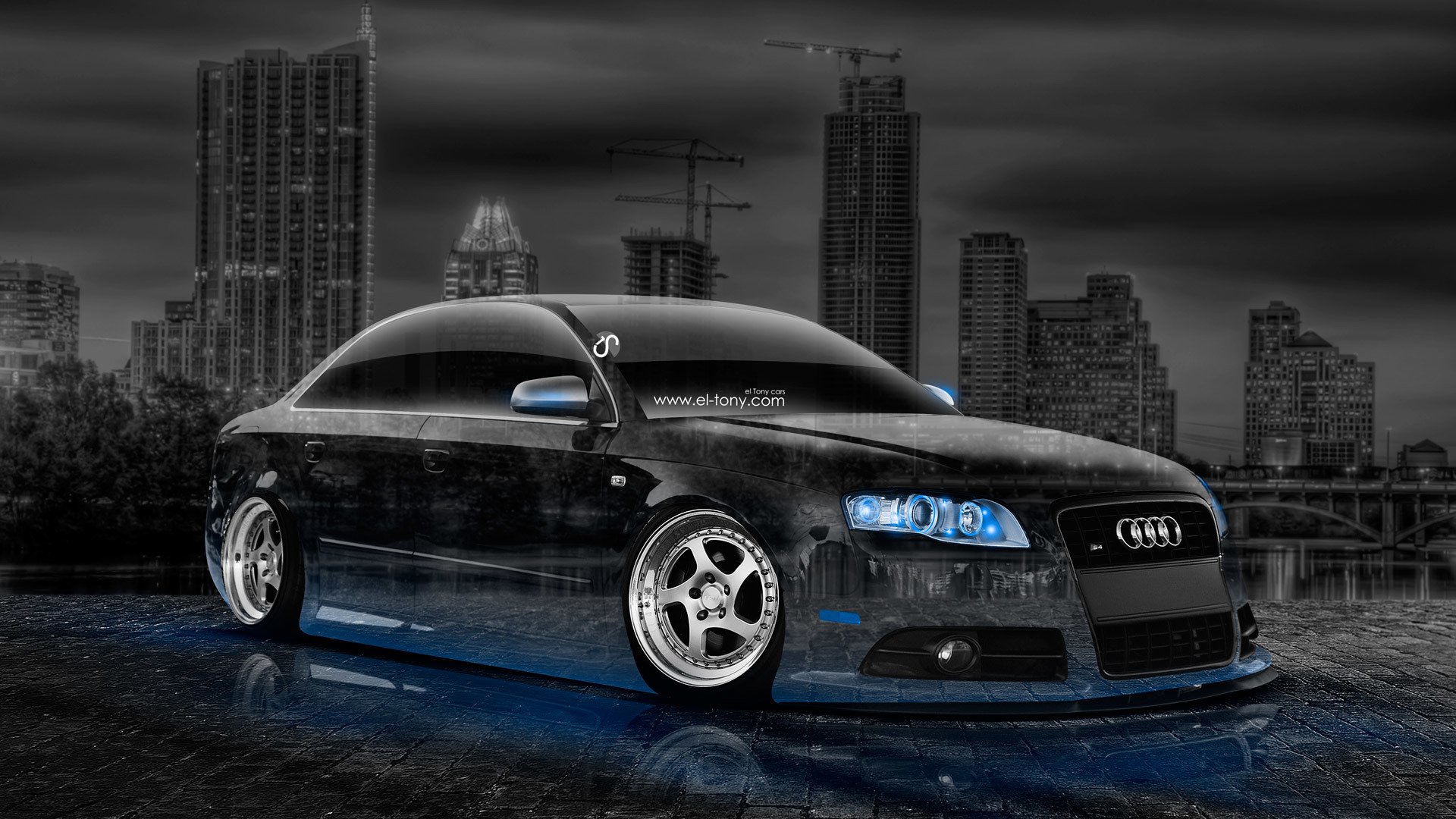 1920x1080 Wallpaper car, machine, auto, night, blue, city, the city, transparent for mobile and desktop, section audi, resolution 1920x1080