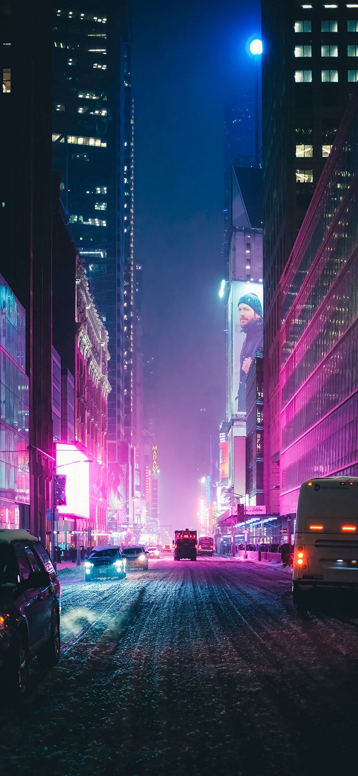 720x1560 Dark Downtown Street At Night 4K Phone Wallpaper