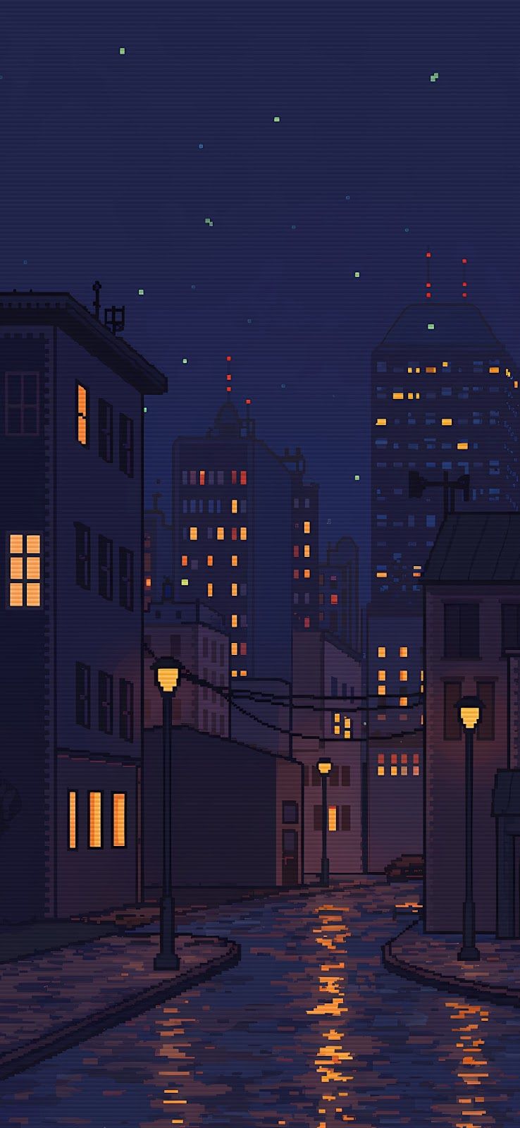 738x1600 Pixel Art Rainy Neon Cityscape iPhone Wallpaper