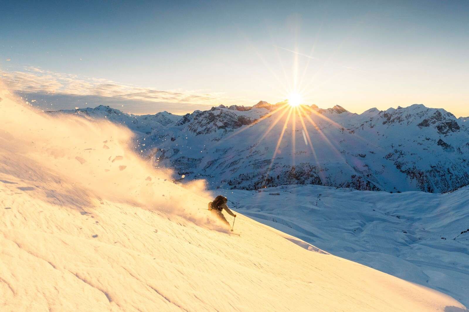 1600x1067 Wall Mural In Sun Drenched Alpine Panorama