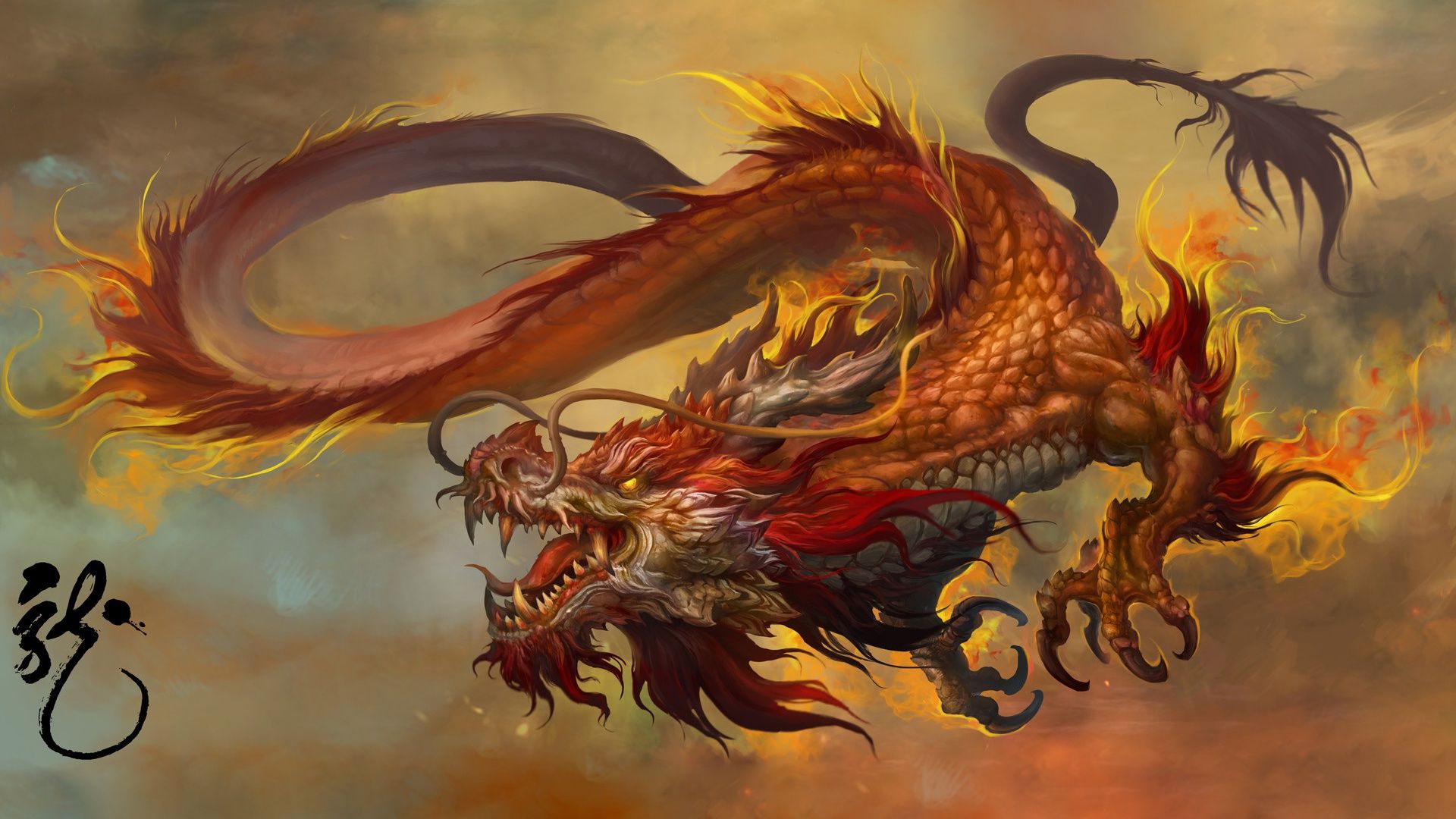 1920x1080 Wallpaper fantasy, art, dragon, Russell Dongjun Lu, by Russell Dongjun Lu, Chinese Dragon for mobile and desktop, section фантастика, resolution 1920x1080