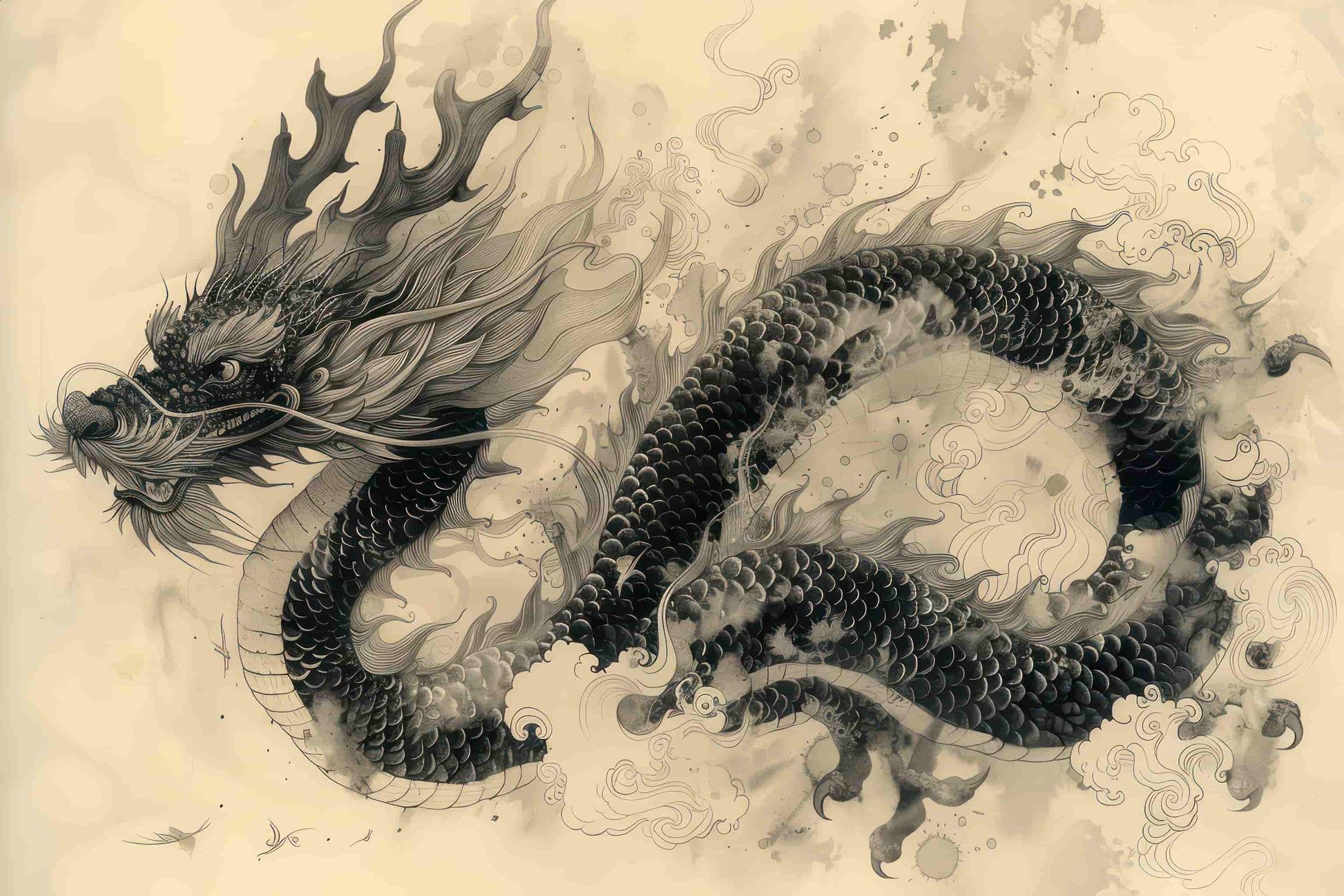 1946x1297 Sketch Dragon Wallpaper. Chinese Dragon Wallpaper YCO 03008