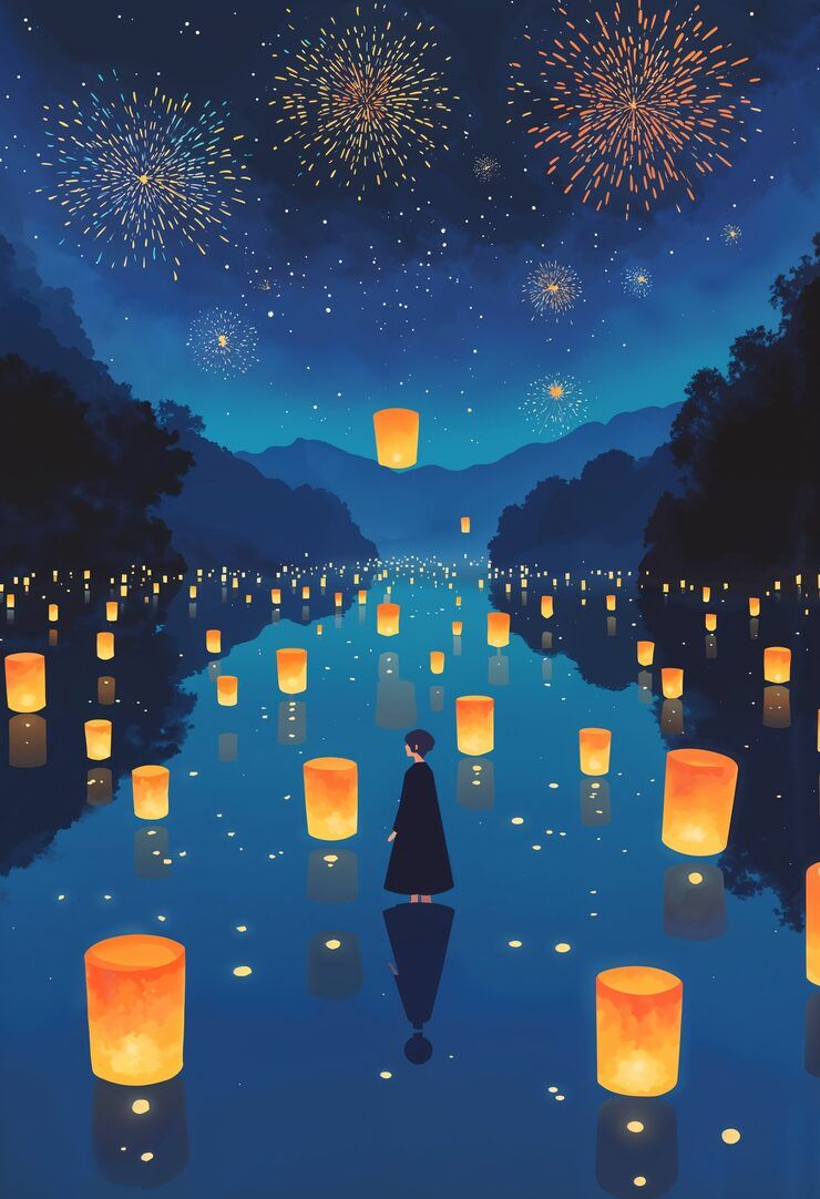 740x1082 Floating Lanterns Illustration Photo Free High Quality Picture