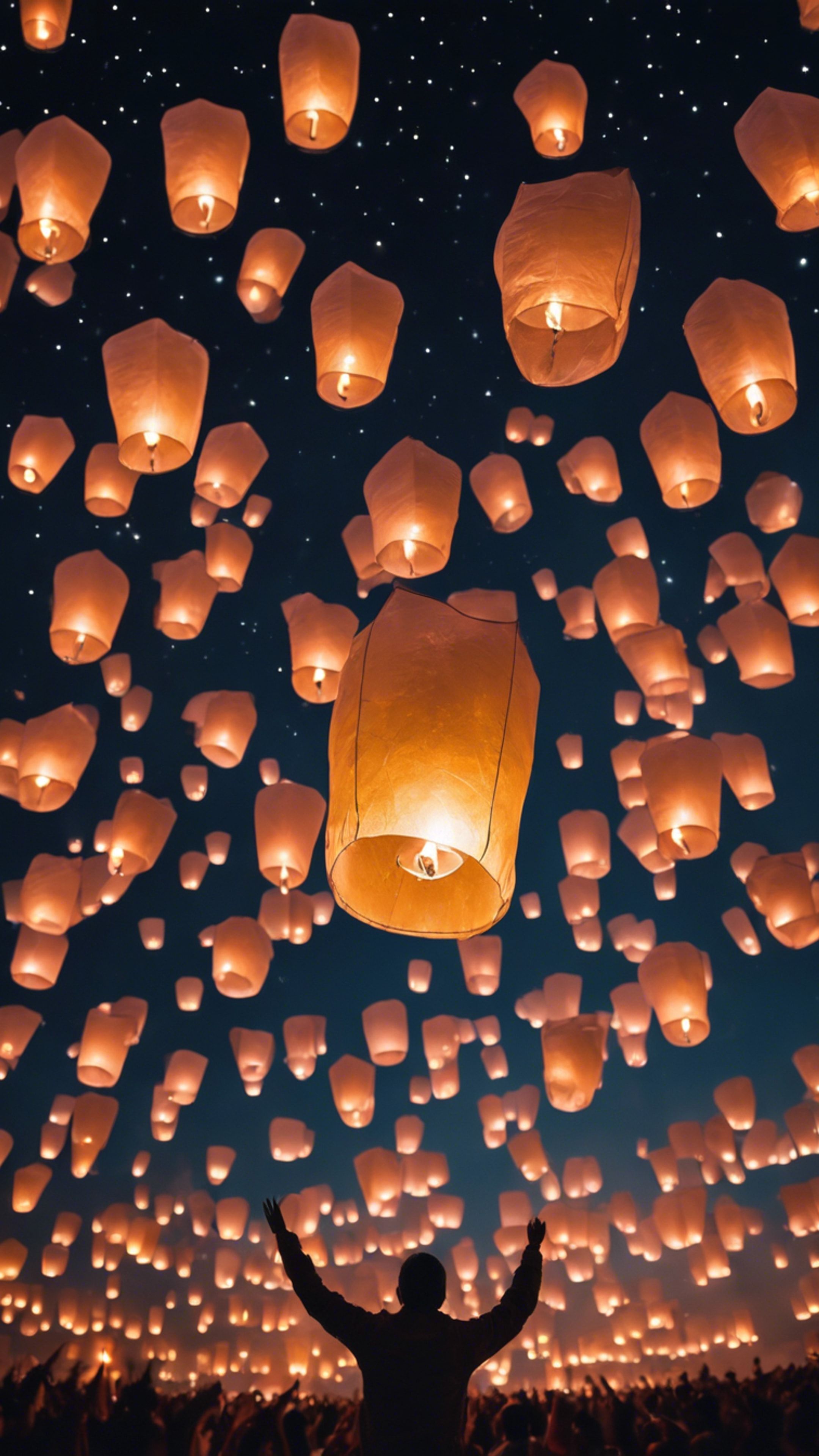 2160x3840 A sky lantern made of thin rice paper, glowing brightly in a dark, starlit night ready to be released into the sky. Wallpaper [5e3c58df9a954835950b]