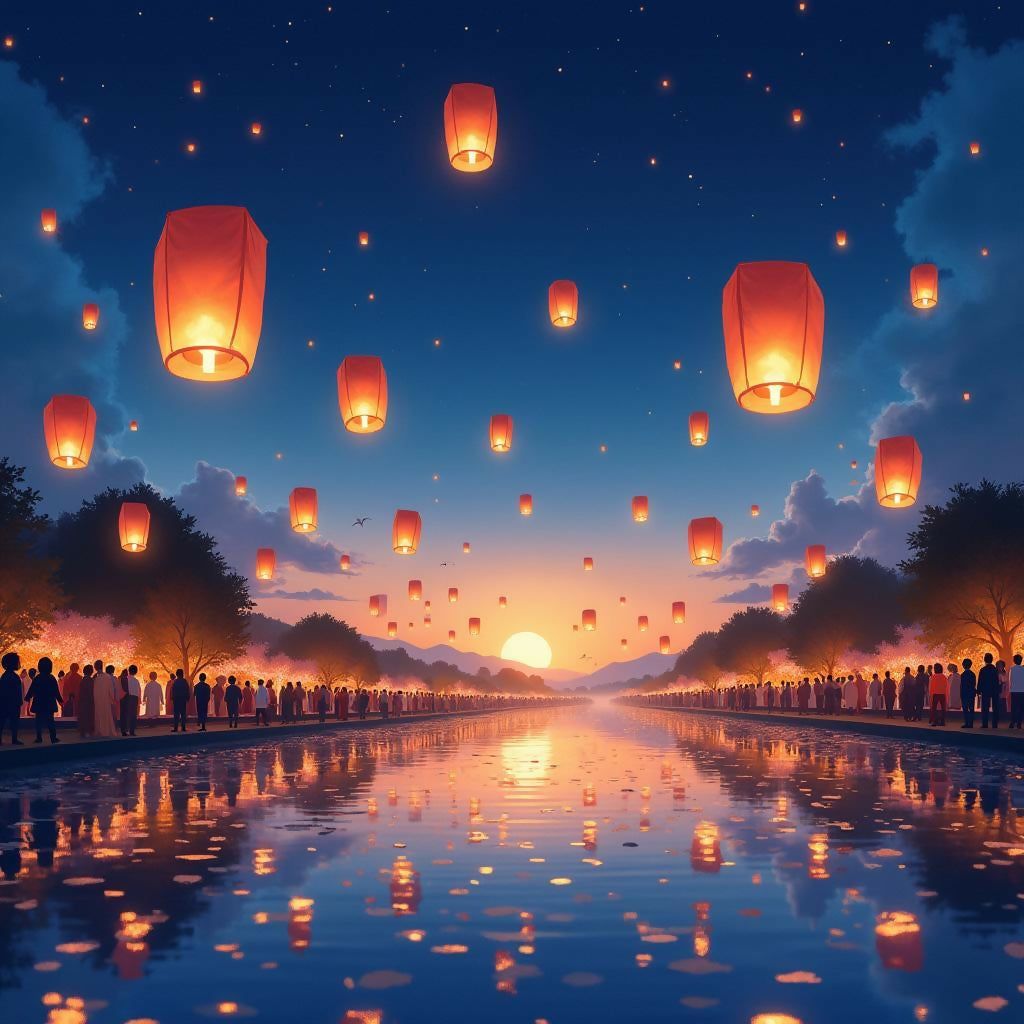 1024x1024 Floating Lantern Festival. Dreamy Night Sky Lanterns