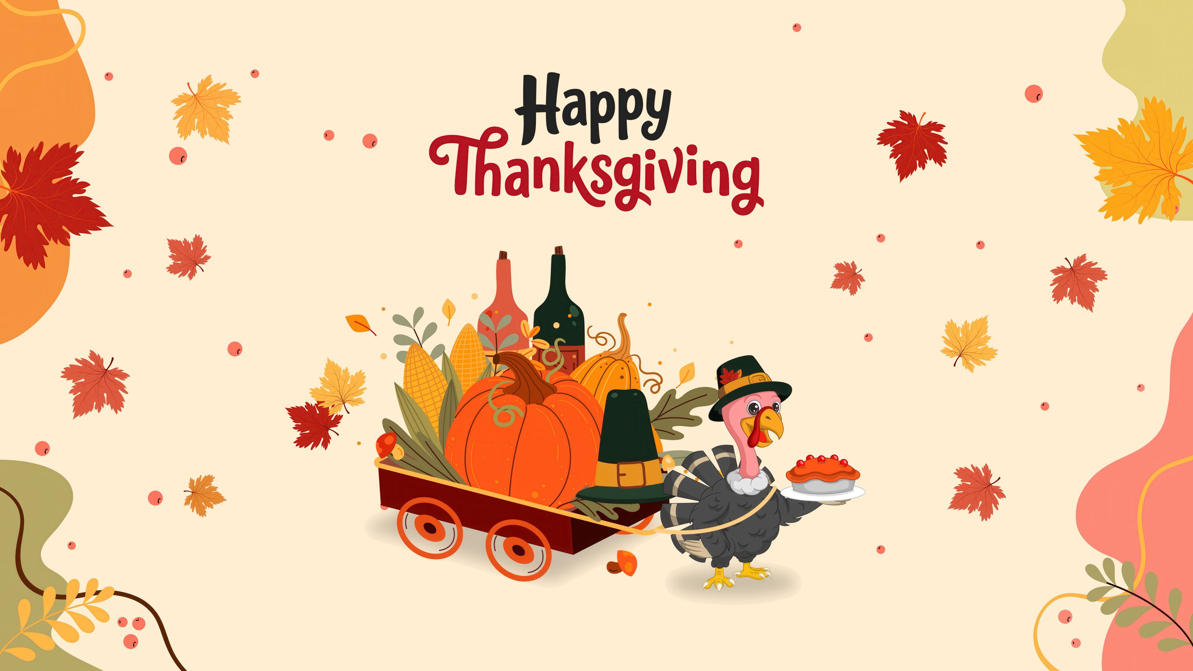 3840x2160 Happy Thanksgiving Wallpaper 4K, Turkey, Illustration, 5K