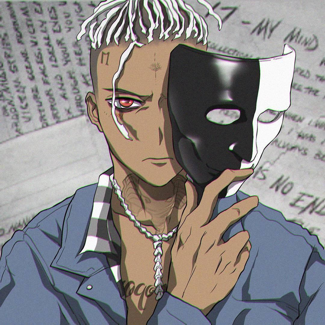 1080x1080 Download Xxxtentacion Anime Black And White Mask Wallpaper