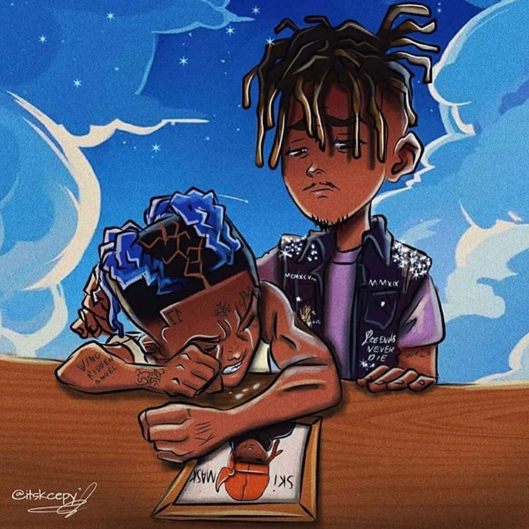 1080x1080 Download A Cartoon Of Two Boys Sitting At A Table Wallpaper