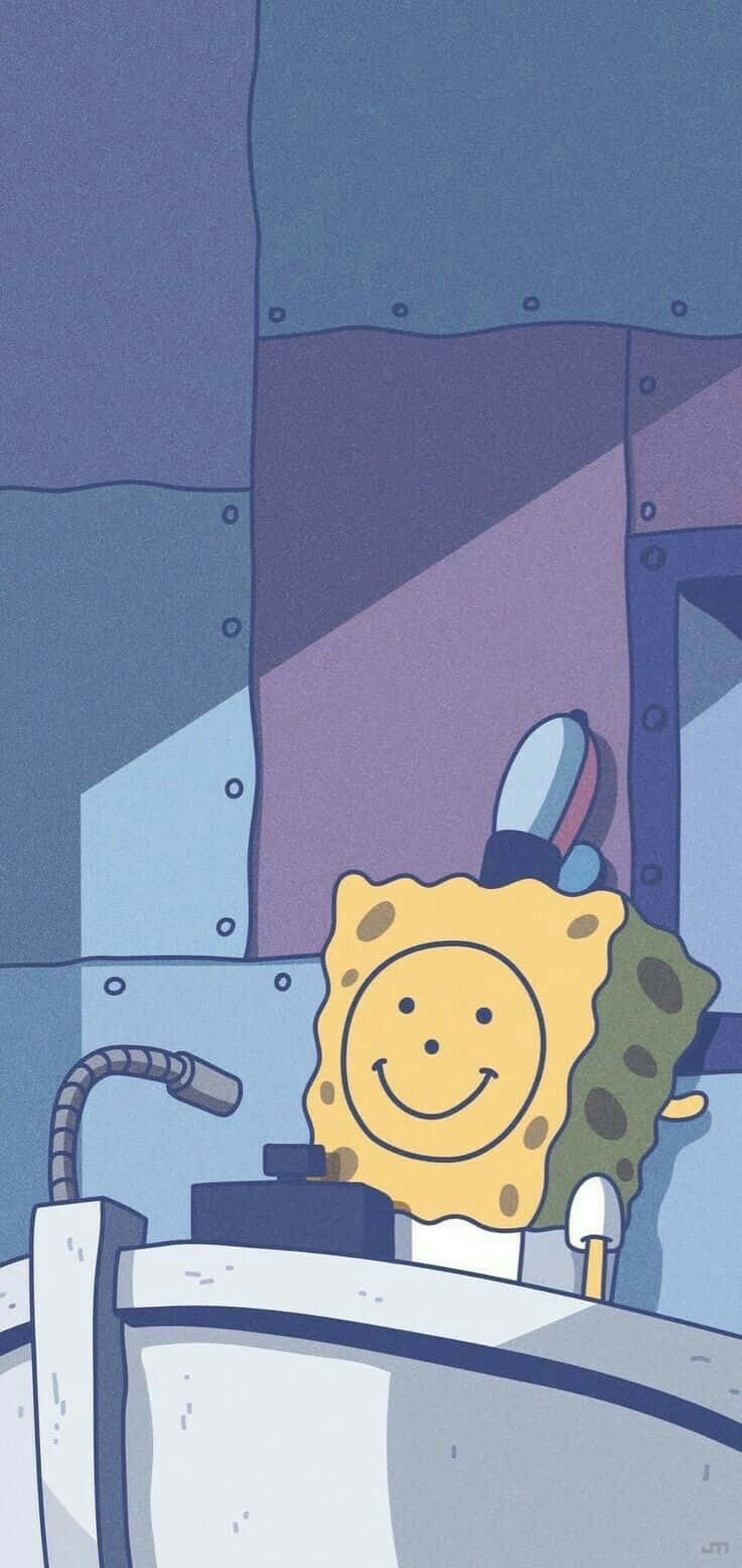 736x1554 Download Sad Spongebob Fake Smile Wallpaper