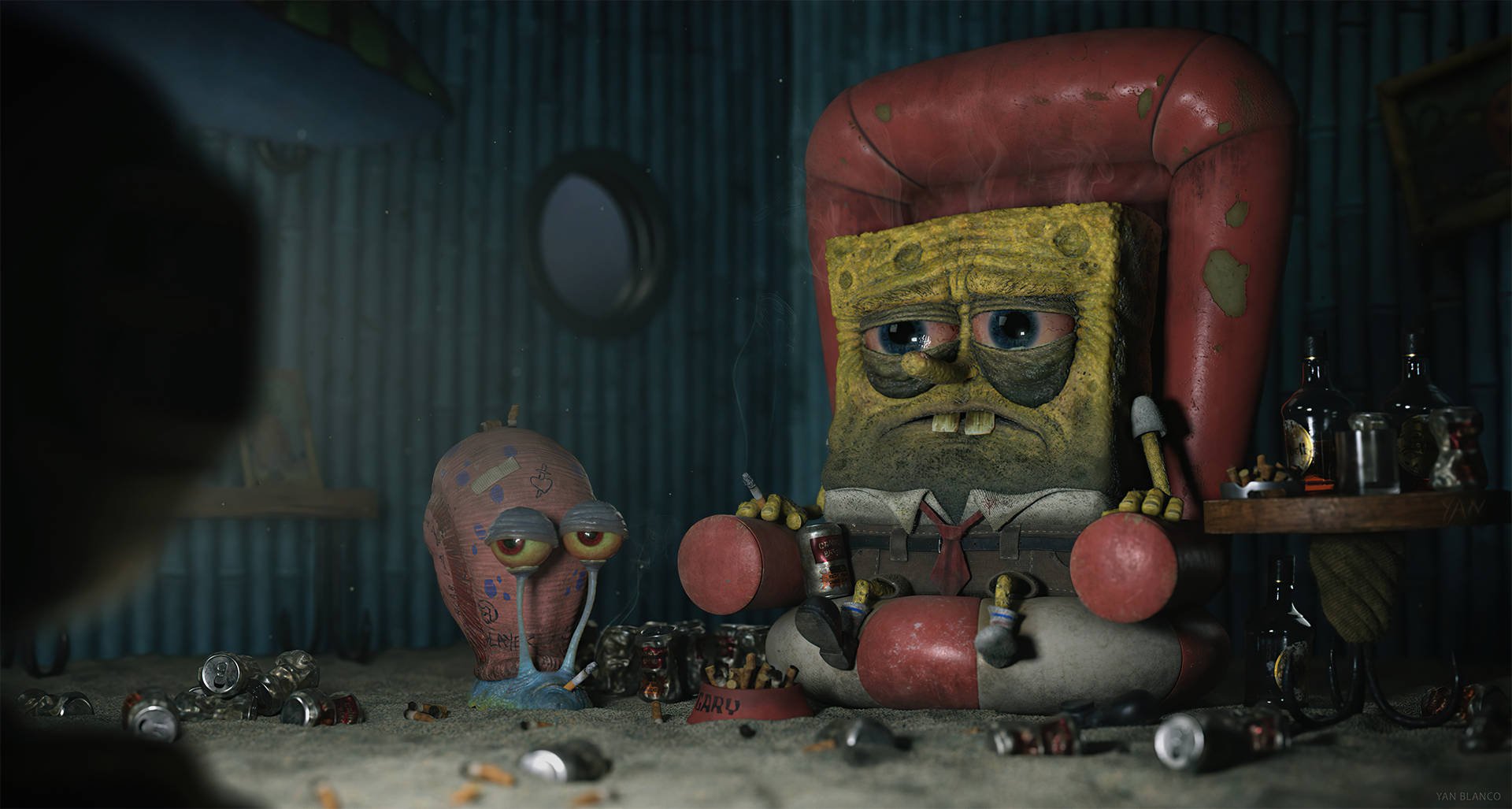1920x1027 Download Lethargic And Depressed Spongebob Wallpaper
