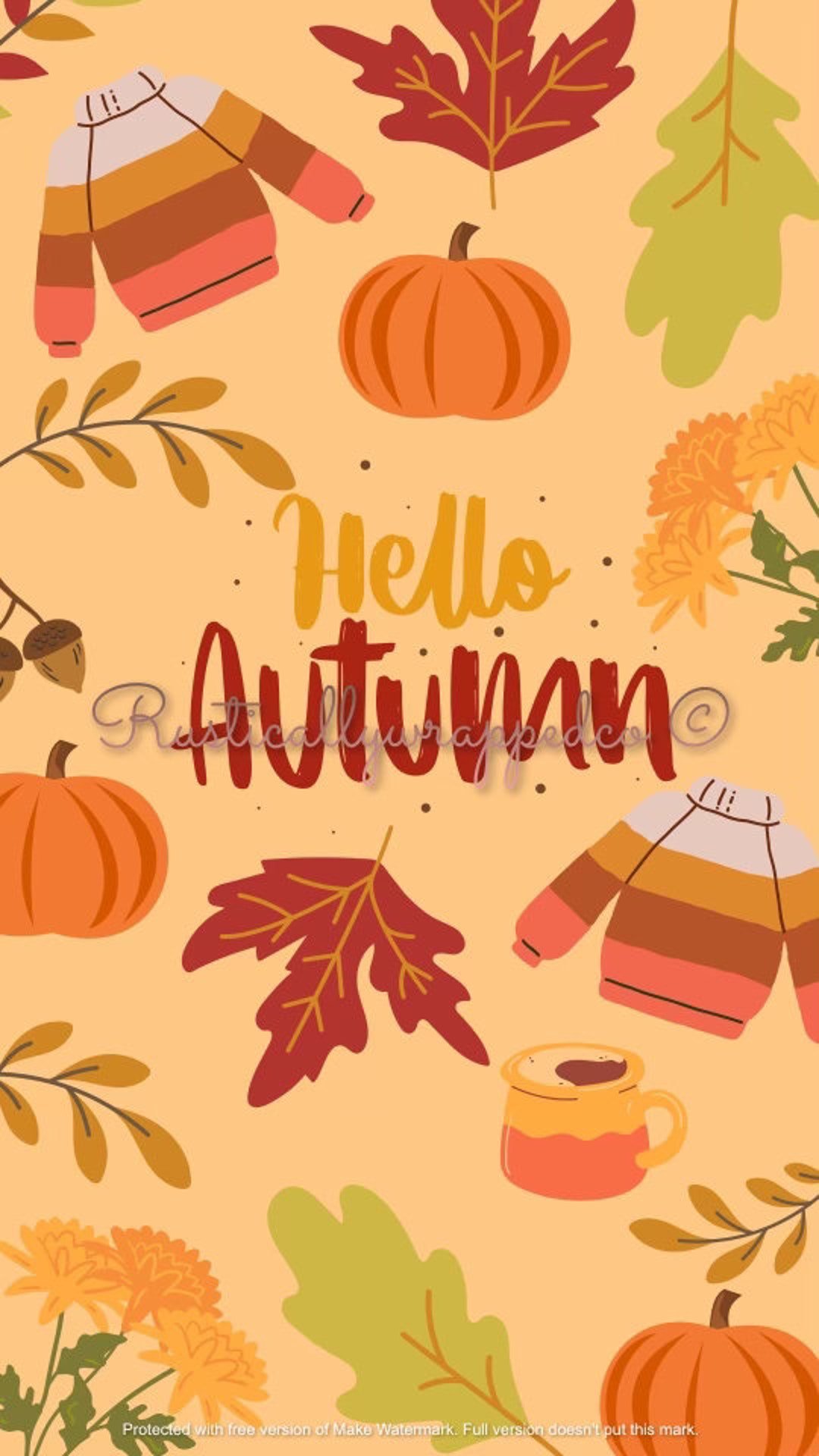 1080x1920 Hello Autumn Phone Wallpaper, Hello Fall Digital Phone Wallpaper Background, Digital Download, Cute Digital Download