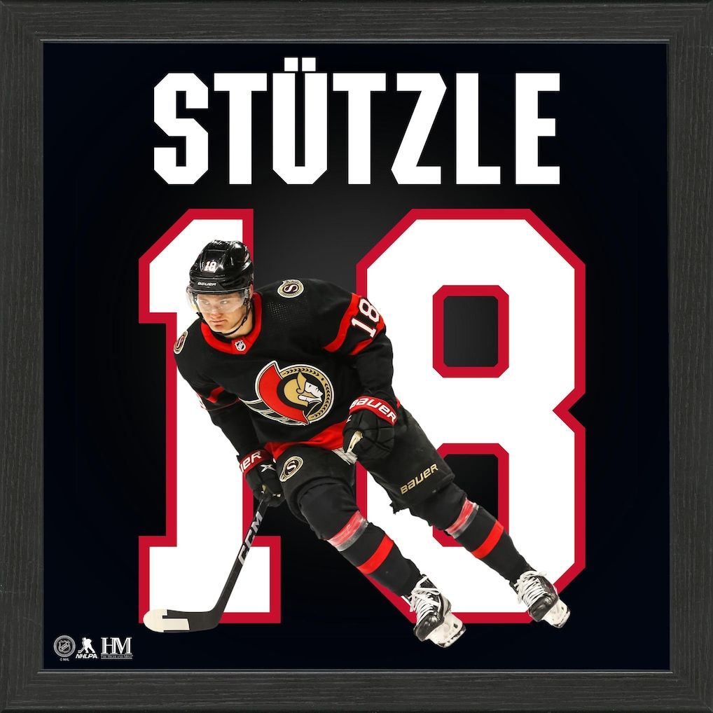 1018x1018 Ottawa Senators Tim Stutzle Highland Mint 13'' x 13'' Impact Jersey Framed Photo