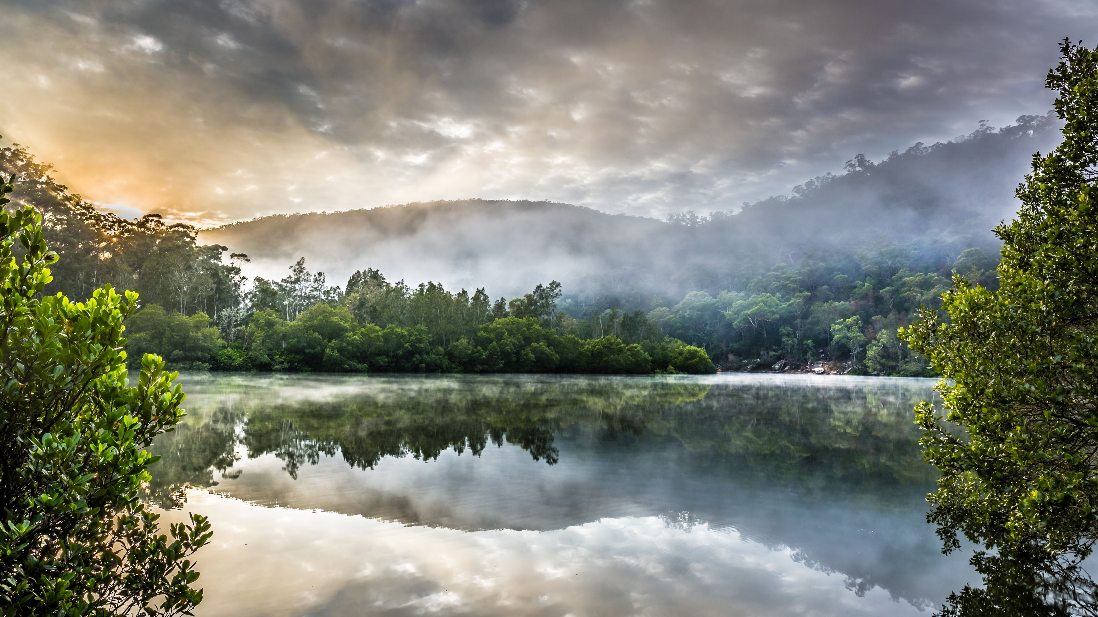 3840x2160 Berowra Creek Wallpaper 4K, Australia, Cloudy Sky, Sunrise