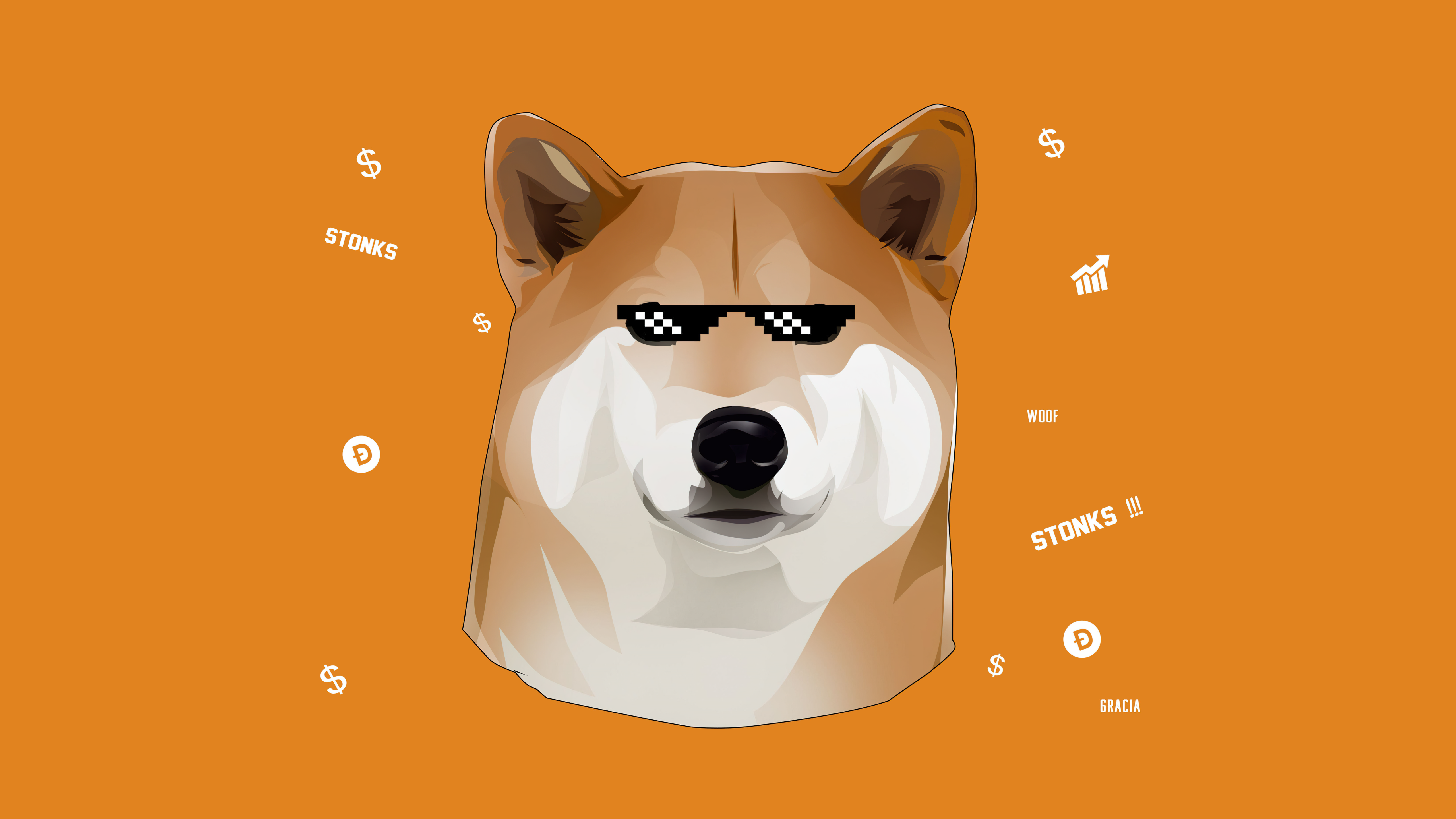 5120x2880 Dogecoin Wallpaper 4K, Meme, Yellow background, 5K
