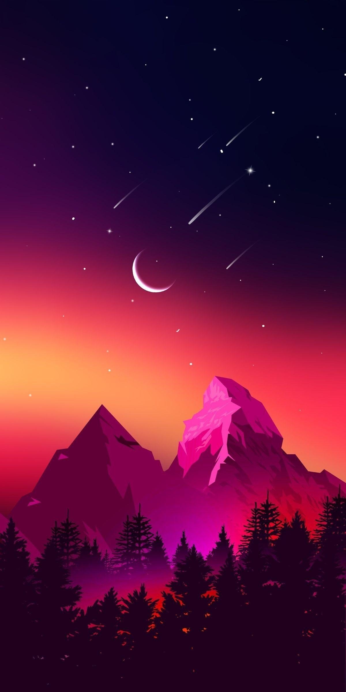 1200x2400 Mobile HD Best IPhone Background Photo Mountain Landscape With Shooting Stars Png Jpg Vibrant