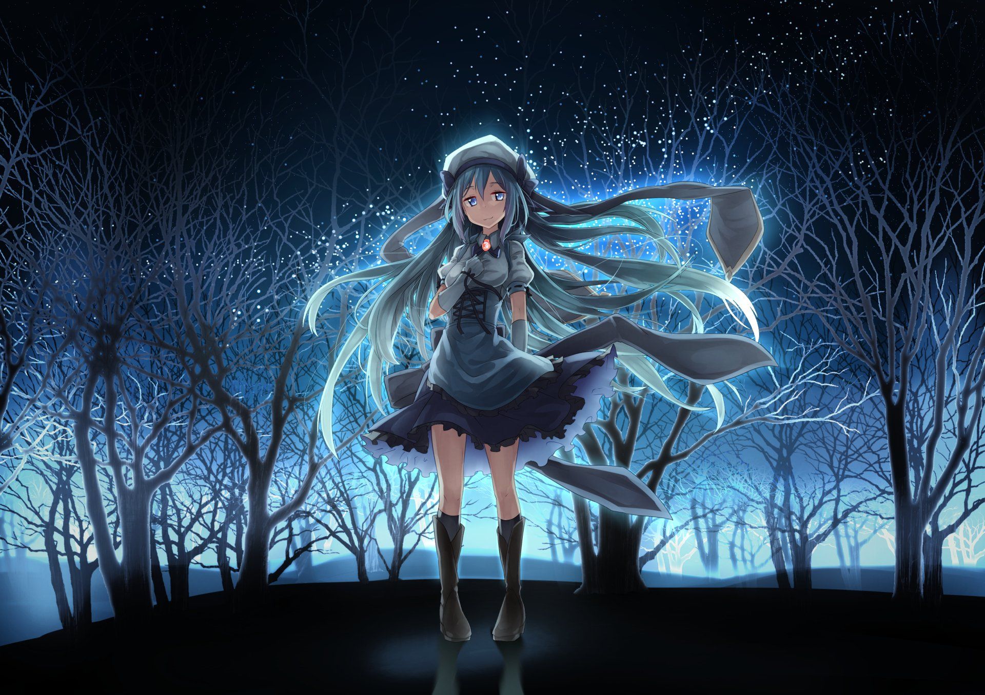 1920x1355 Fantasy Night: HD Wallpaper of an Enigmatic Anime Girl