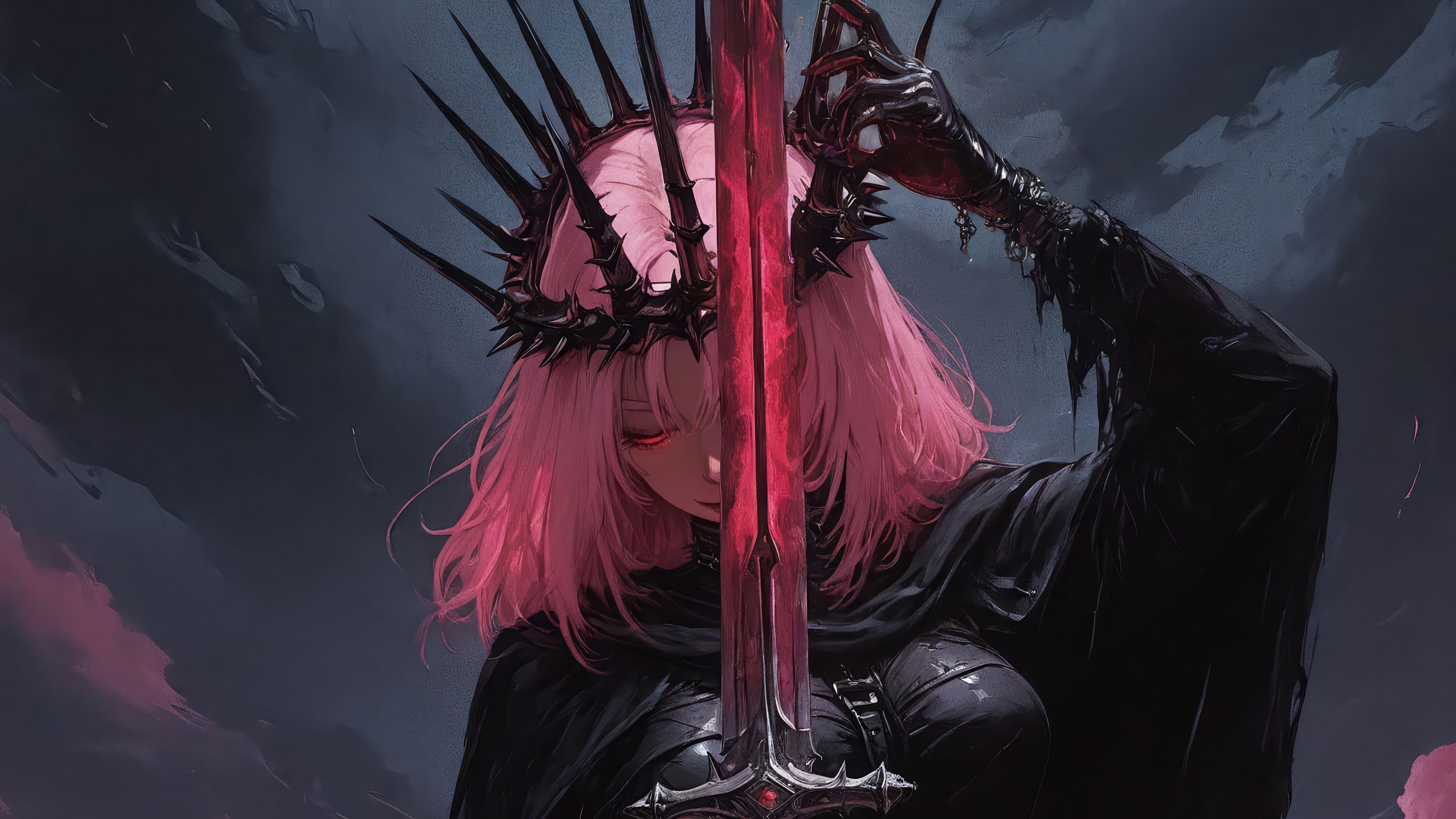 3840x2160 Fantasy Anime Girl Sword Warrior Red Eyes Wallpaper 4K HD PC j