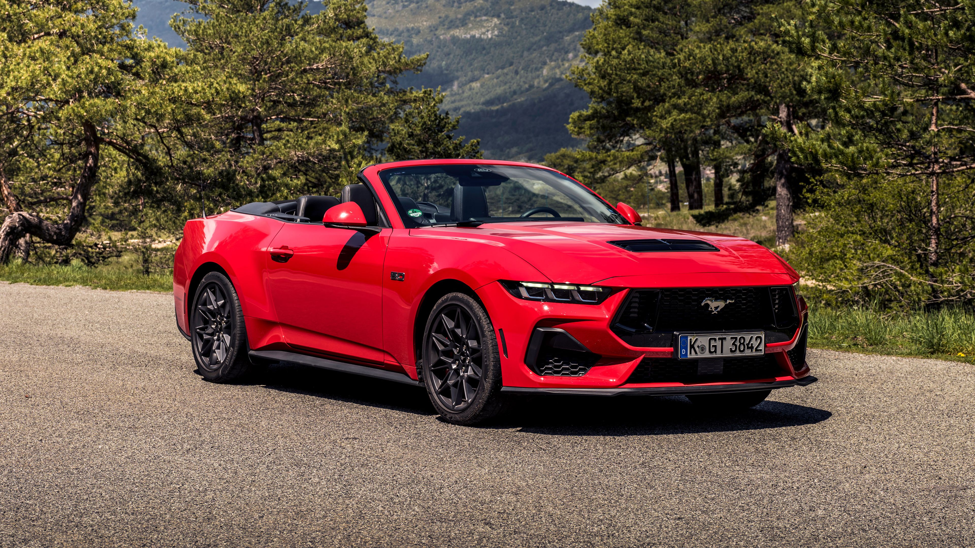 3840x2160 Red Ford Mustang GT Convertible 2024 Car 4K HD Cars Wallpaper