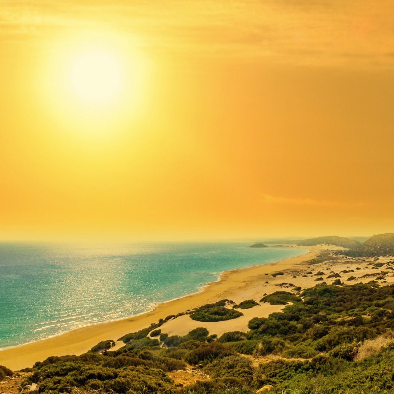 1280x1280 Golden Sand Beach Wallpaper 4K, North Cyprus, Coastal, Seascape