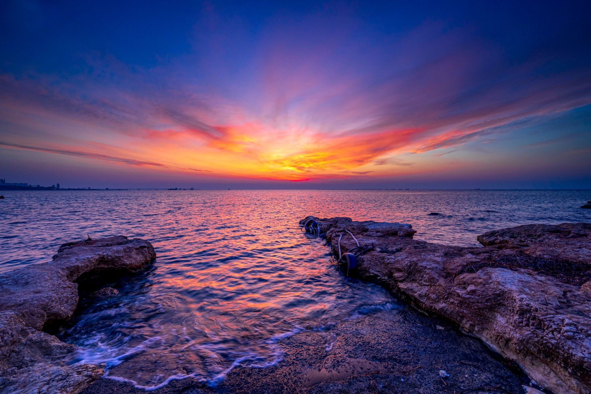 1920x1280 Download Mediterranean Cyprus Dawn Sunrise Sea Nature Coastline 4k Ultra HD Wallpaper