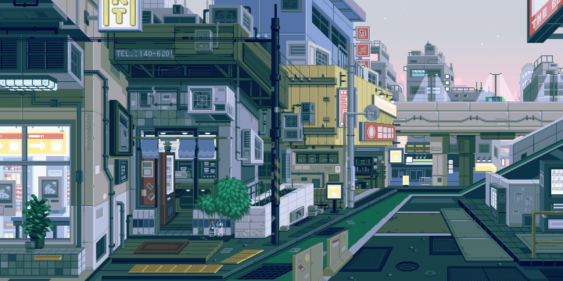 1920x960 Pixel City Art Wallpaper