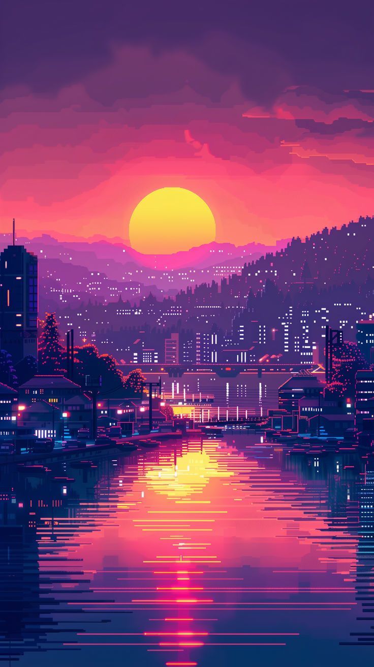 736x1313 Pixel Art City Wallpaper 3