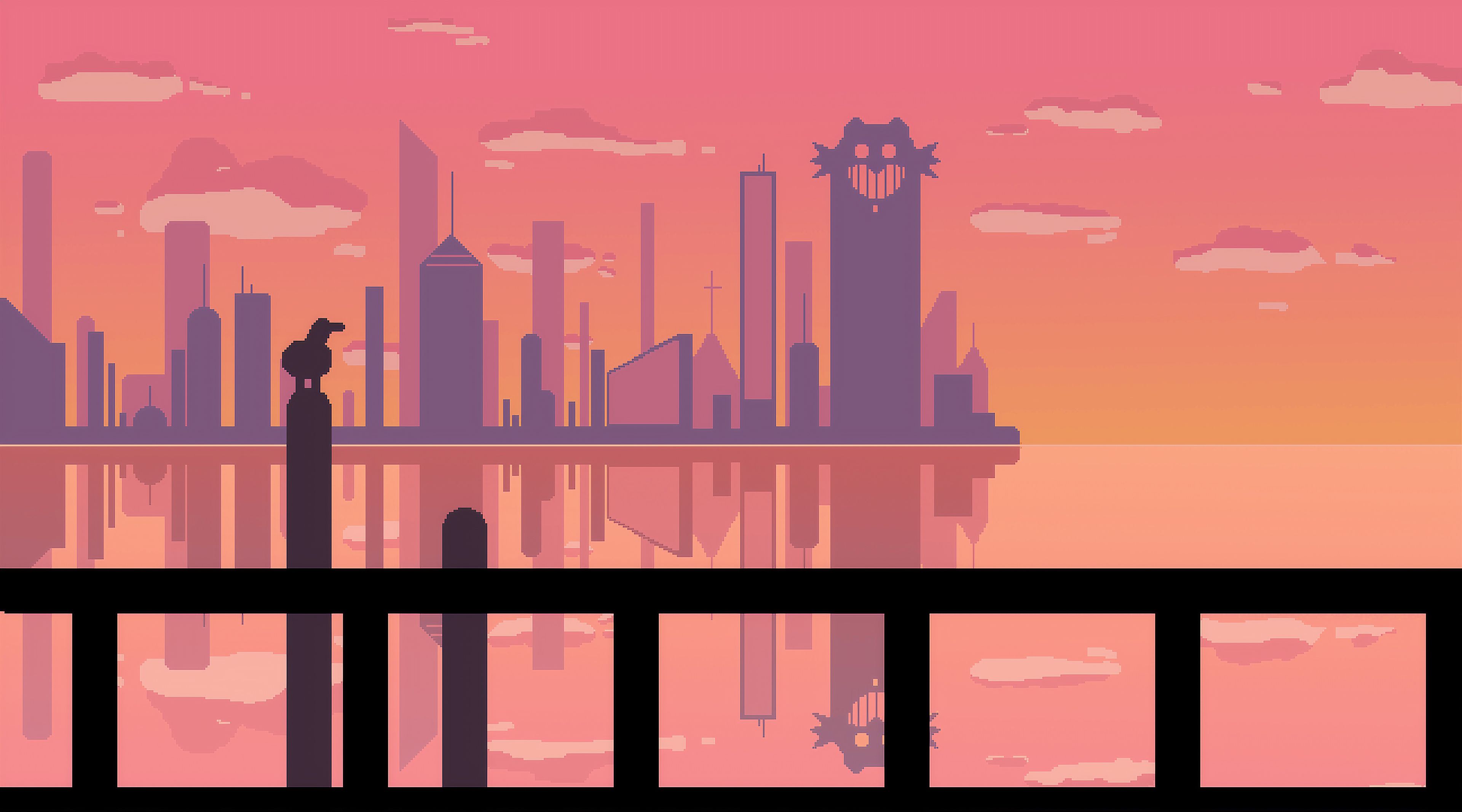 3840x2133 Pixel City Wallpaper