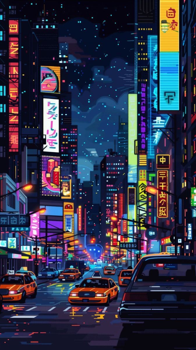 673x1200 Pixel Art City Wallpaper 1