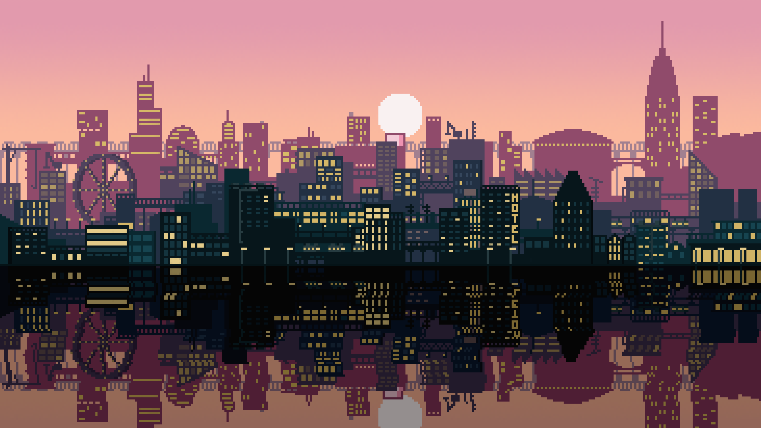2560x1440 Pixel City Aesthetic Desktop Wallpaper