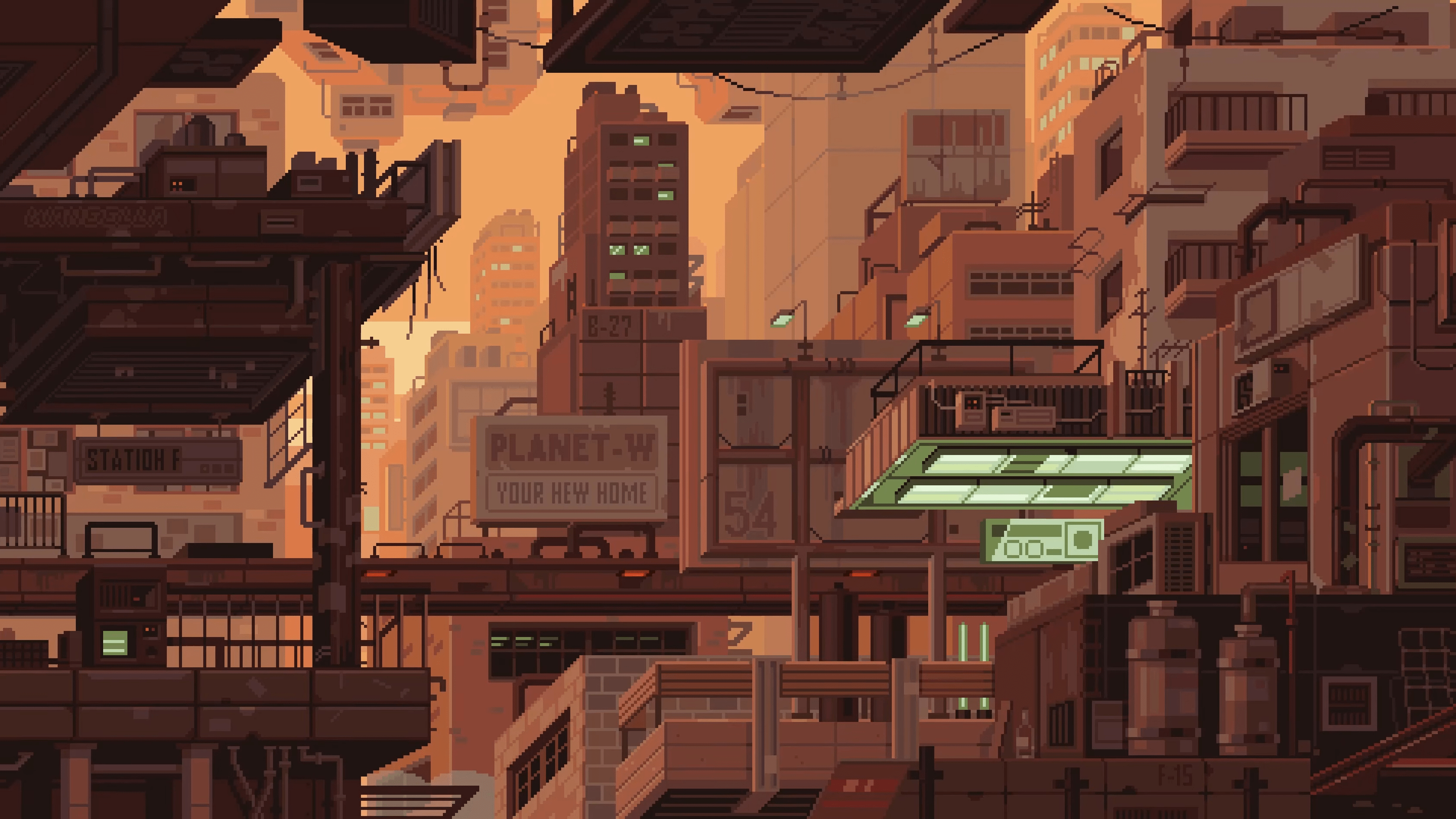 3360x1890 Pixel City Art Wallpaper