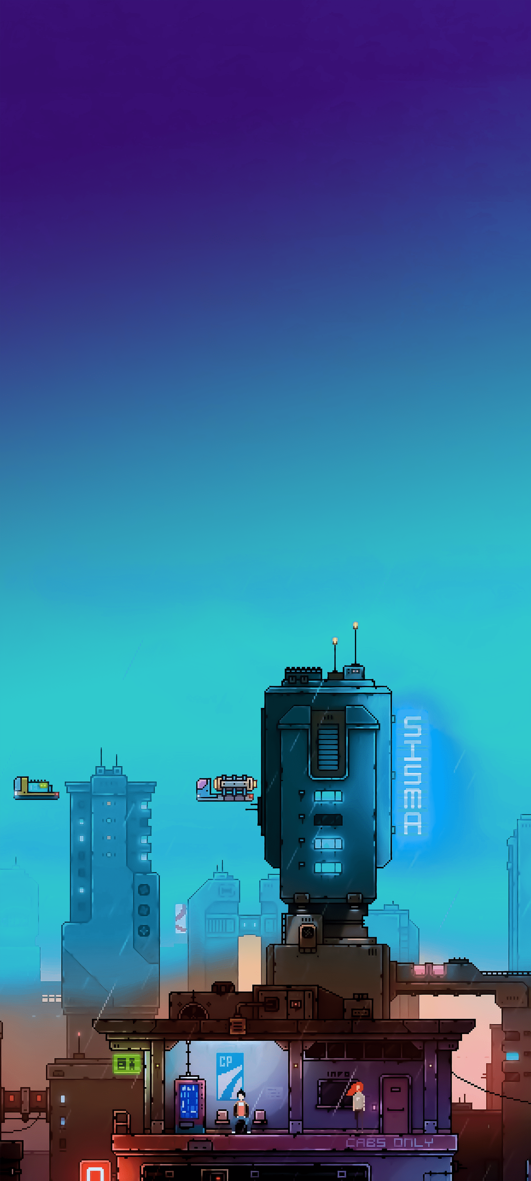 1800x4000 HD Wallpaper Phone: Futuristic City Pixel Art
