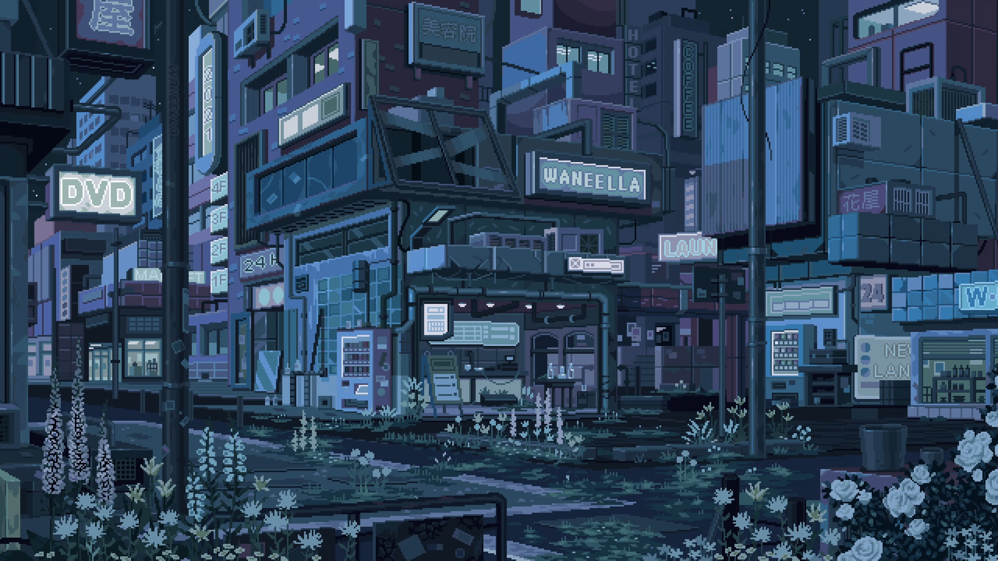 3200x1800 Pixel City Art Wallpaper