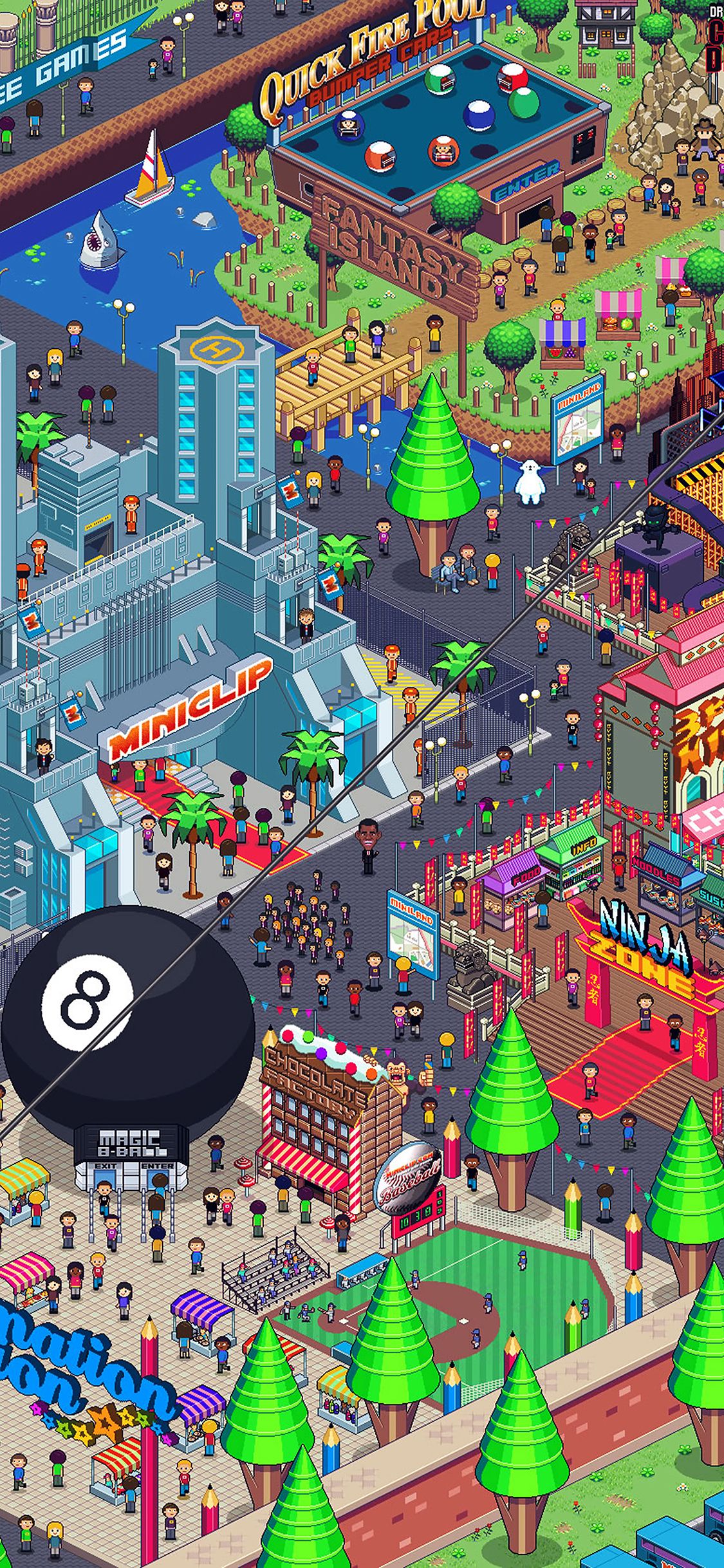 1125x2436 iPhone X wallpaper. pixel art city by army of trolls