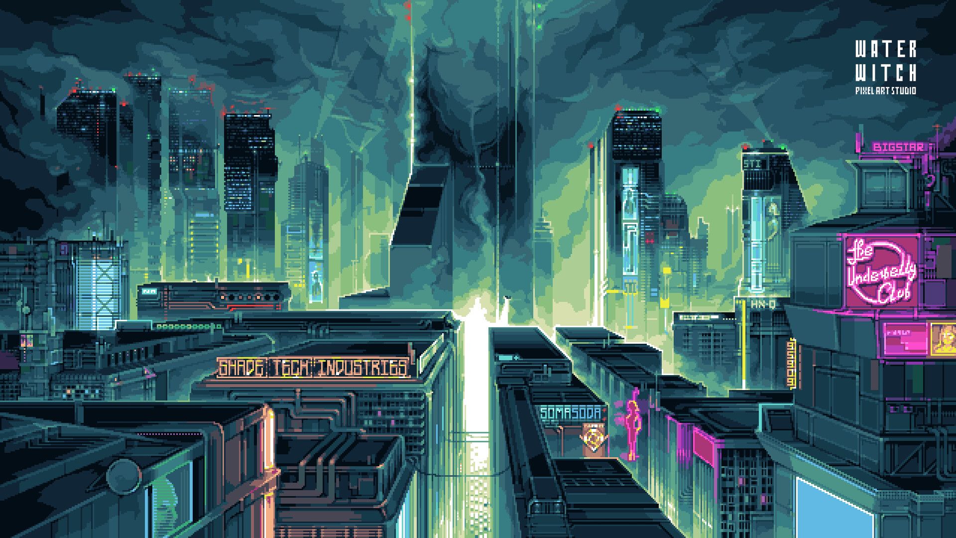 1920x1080 City skyline for pixel cyberpunk game Holloway (in development)