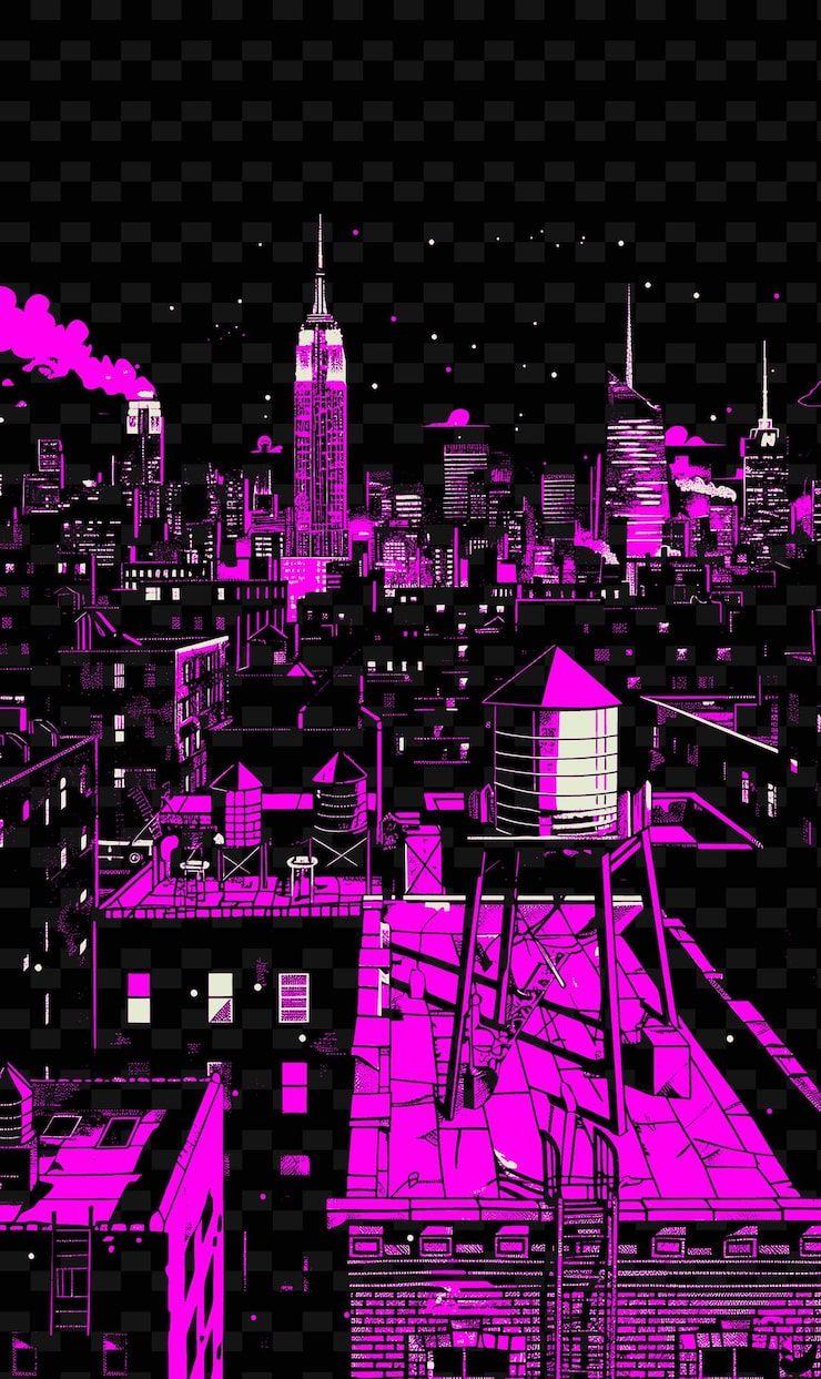 740x1243 Pixel art city wallpaper PSD, High Quality Free PSD Templates for Download