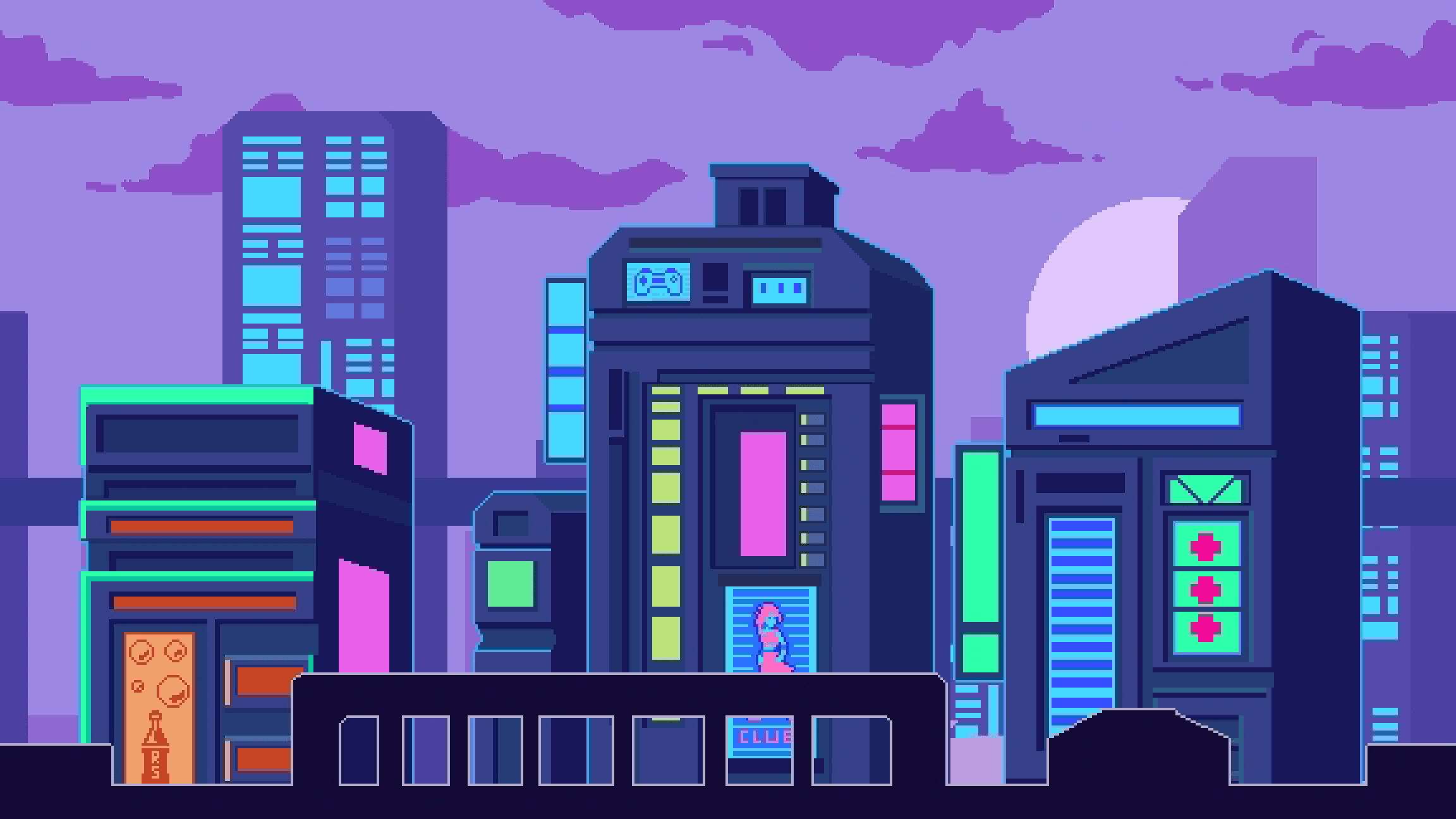 2304x1296 Free Pixel Futuristic City Background by Free Game Assets (GUI, Sprite, Tilesets)