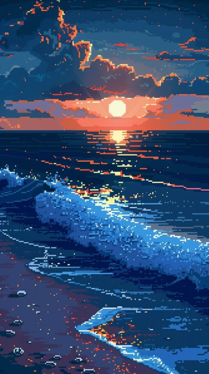 673x1200 Pixel Art Beach view Wallpaper 4