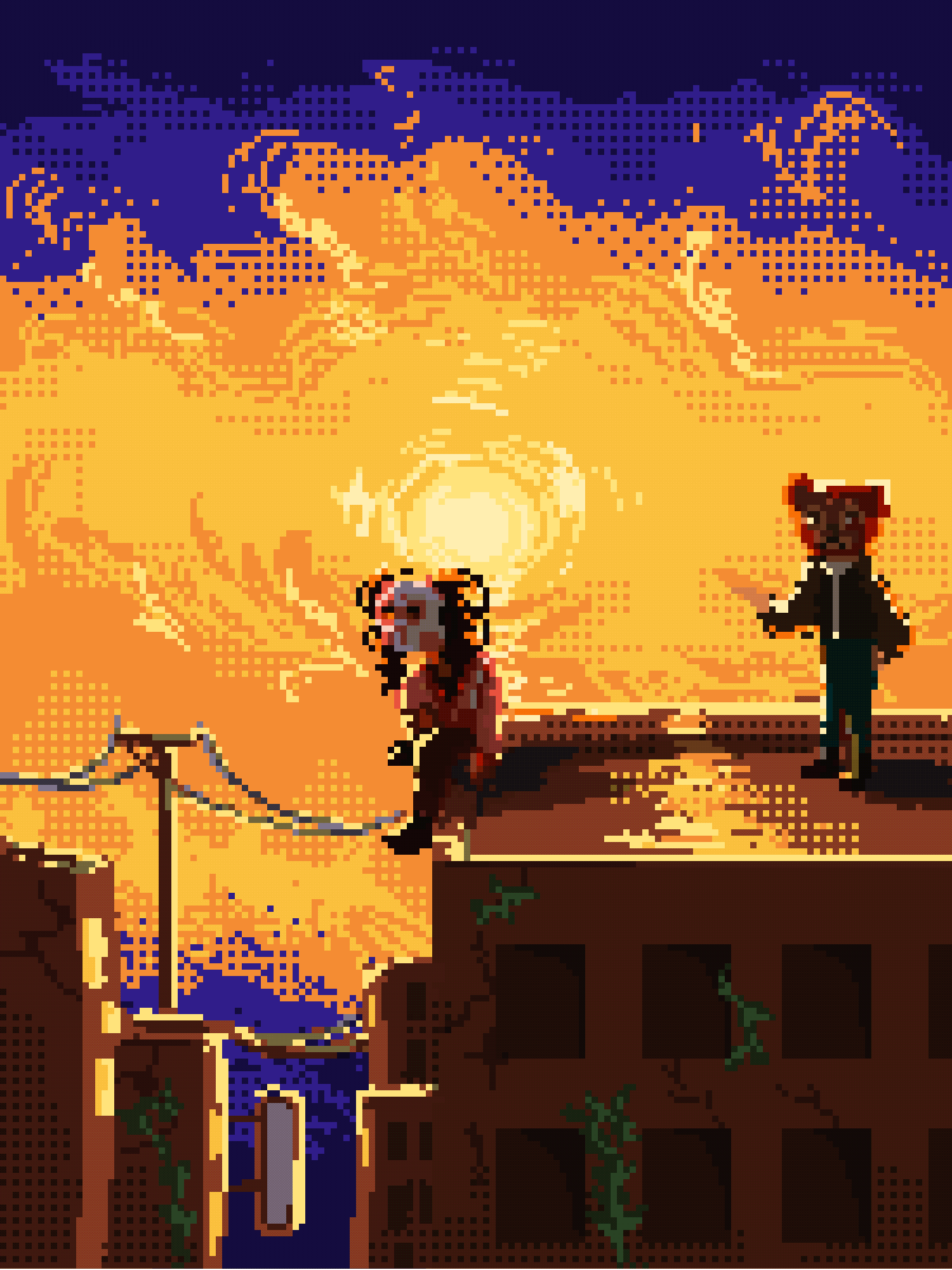 1500x2000 On The Roof (Pixel Art Piece/ Animated)