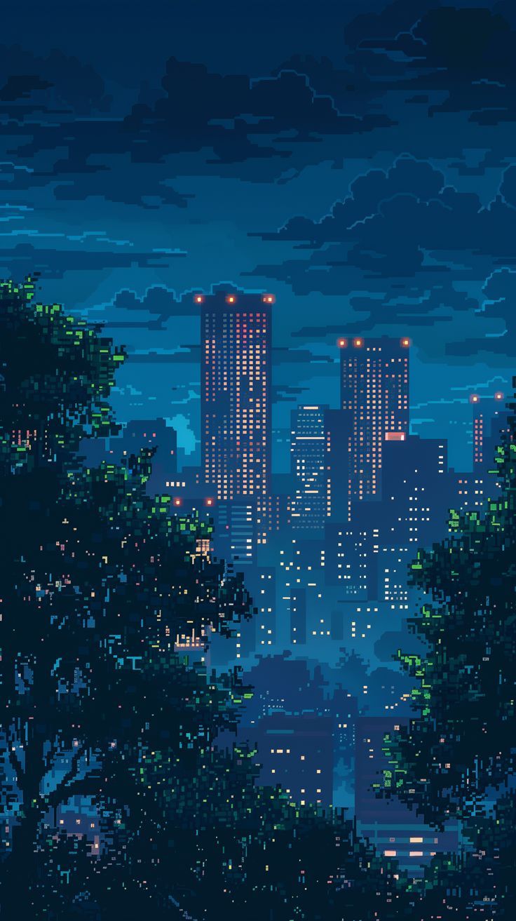 736x1313 Pixel Art City Wallpaper