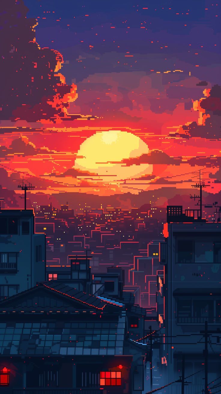 736x1313 Pixel Art City Wallpaper 4