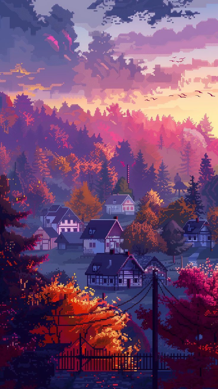 736x1313 Cozy Pixel Art Town Wallpaper 8