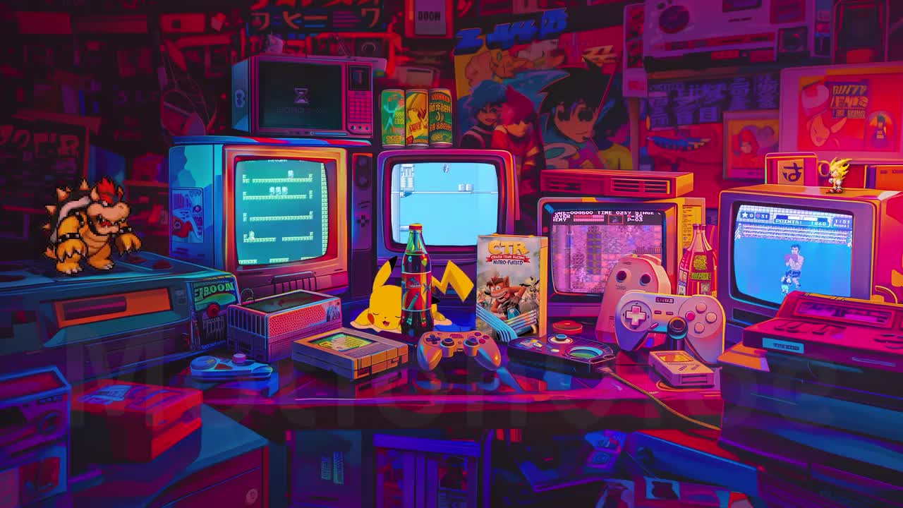 1280x720 Animated Background, Zoom Gamer, 8 Bit Pixel Games, 1980s 8 Bit Video Games, Old School Retro Games, Twitch Stream Zoom Vtuber Background