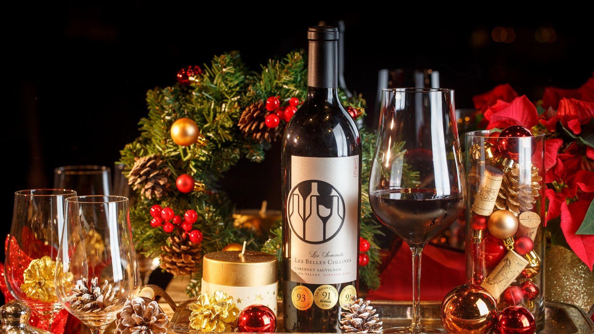 1920x1080 Wine, Bottle, Cups, Christmas Decoration 640x1136 IPhone 5 5S 5C