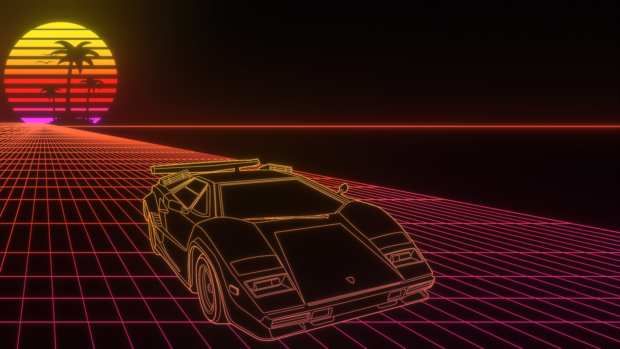 2560x1440 Retro Wave Car Moon Background HD Vaporwave Wallpaper