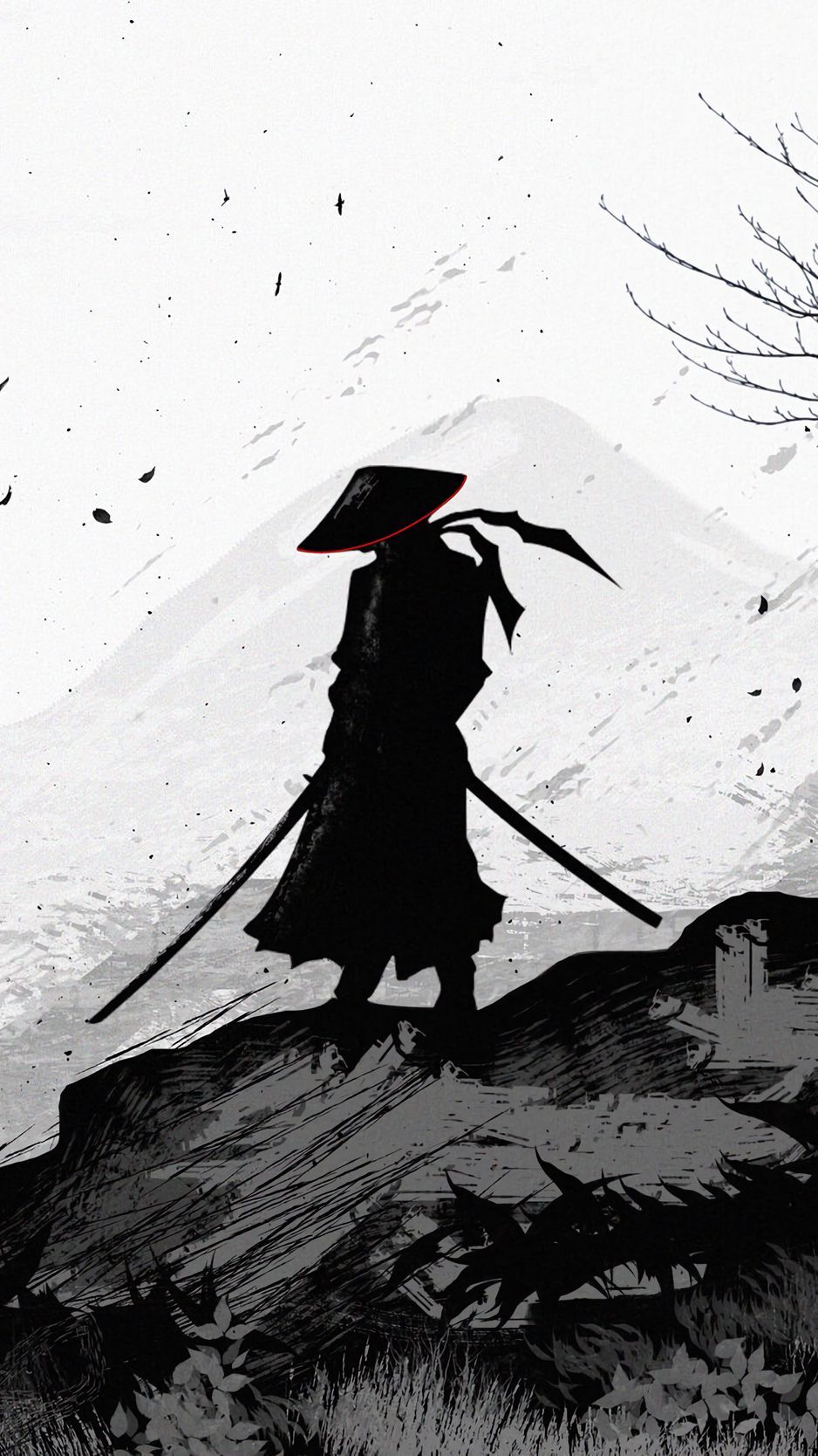 938x1668 Download Wallpaper 938x1668 Samurai, Warrior, Silhouette, Art, Black And White Iphone 8 7 6s 6 For Parallax HD Background