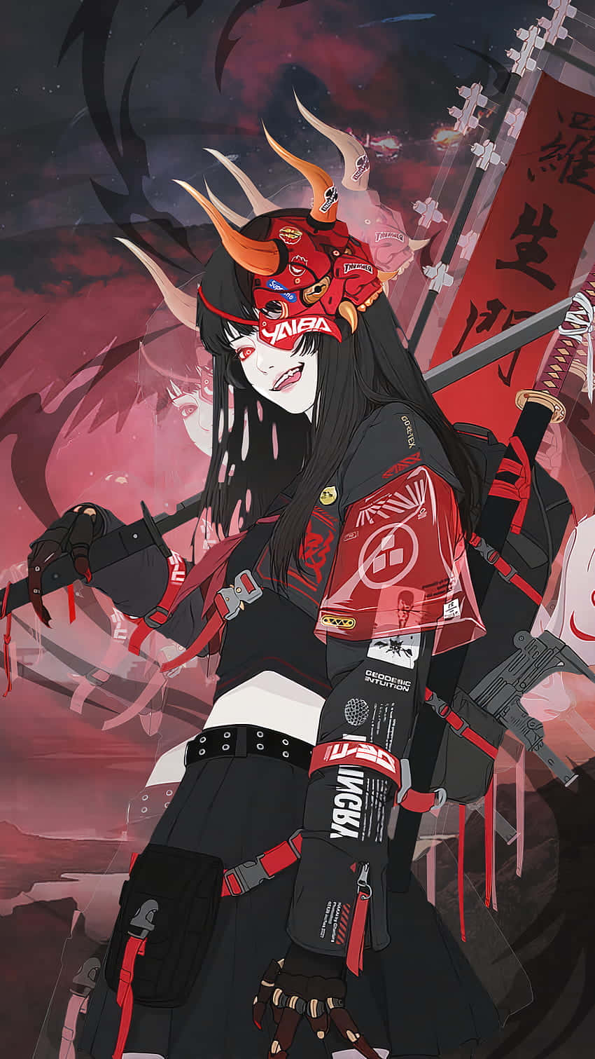 850x1511 Download Powerful Female Samurai Warrior Wallpaper