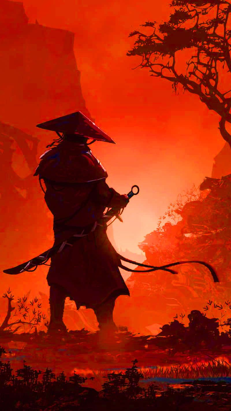 800x1422 Download Samurai Anime Ronin Warrior Red Mountain Wallpaper